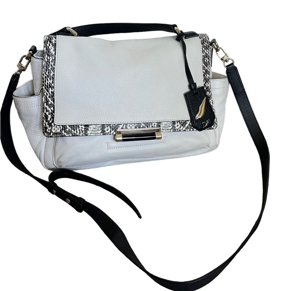 Diane Von Furstenberg white/black 440 courier satchel handbag